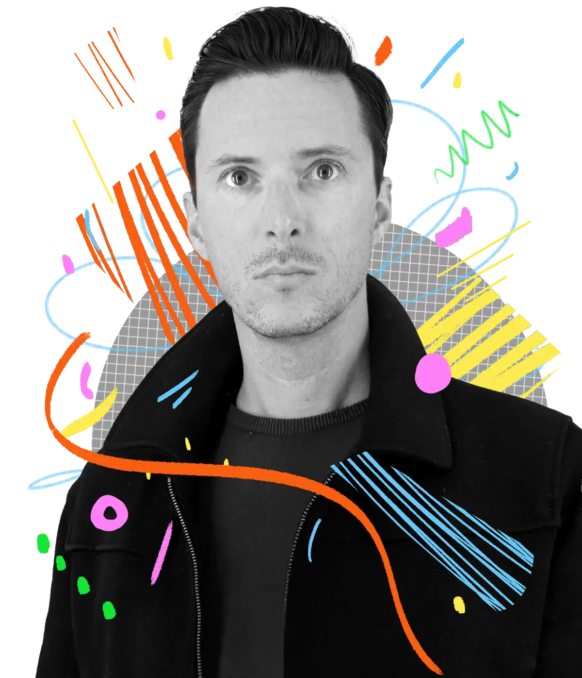 Wes West wearing a striped shirt smiles at the camera in a bright room with bookshelves and a plant in the background.